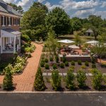 Meticulously placed trees, plants, bushes, and flowers in a home's backyard.