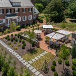 Meticulously placed trees, plants, bushes, and flowers in a home's backyard.